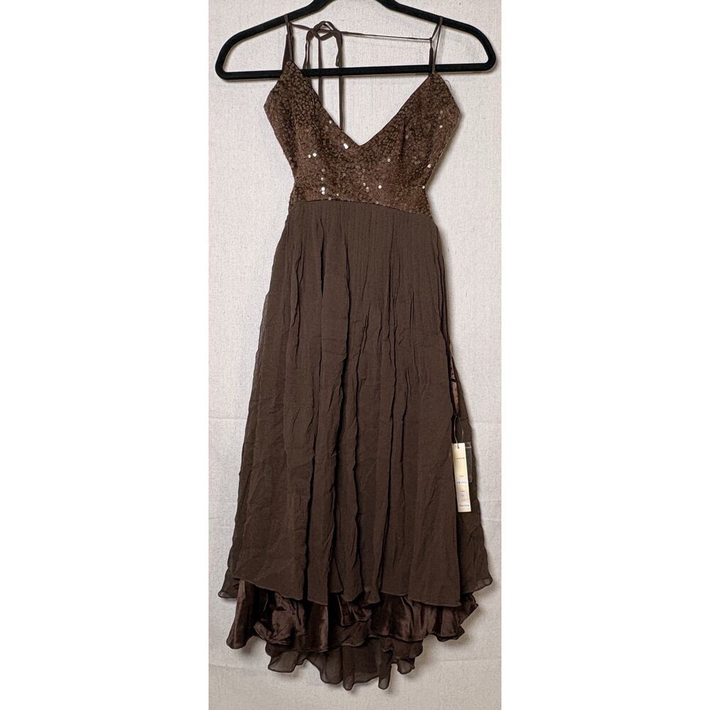 Issue New York‎ Women's 10 Brown Silk Cocktail Dress Halter Cottage Whimsy NWT